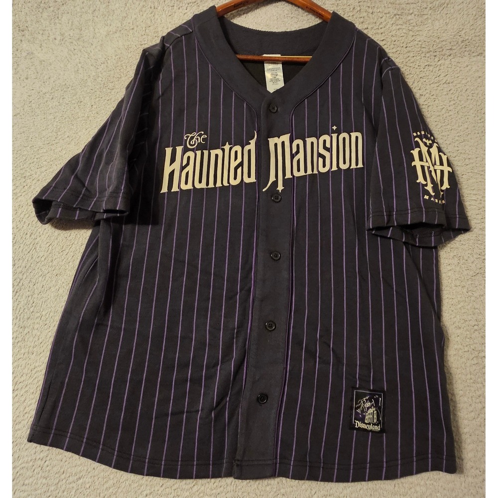 Disney Haunted Mansion Baseball Jersey Mens XL Pinstripe 999 Happy Haunts Black